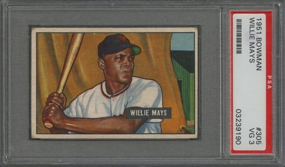1951 Bowman #305 Willie Mays Rookie Card – PSA VG 3 